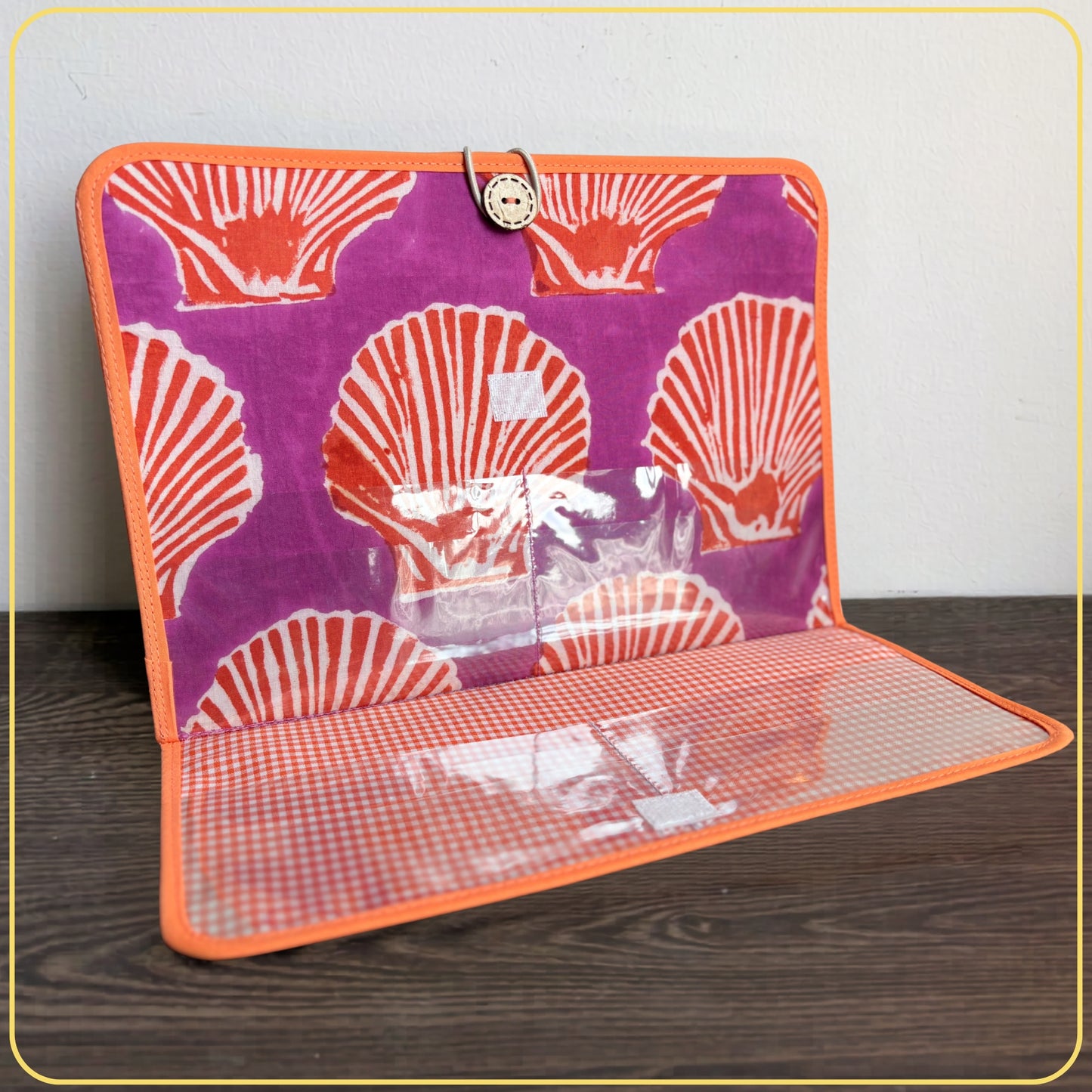 Maxi Cloth Folder for Field Service, Ministry Organizer Light Weight Indian Block Print Sea Shells