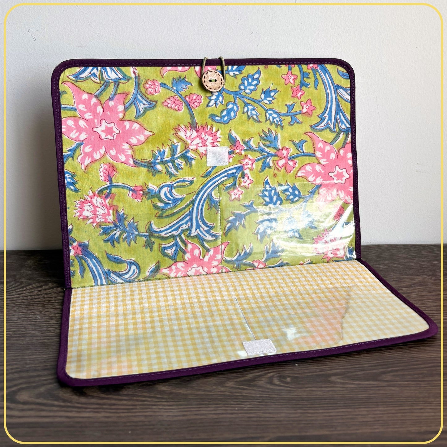 Maxi Cloth Folder for Field Service, Ministry Organizer Light Weight Indian Block Print Green and Pink