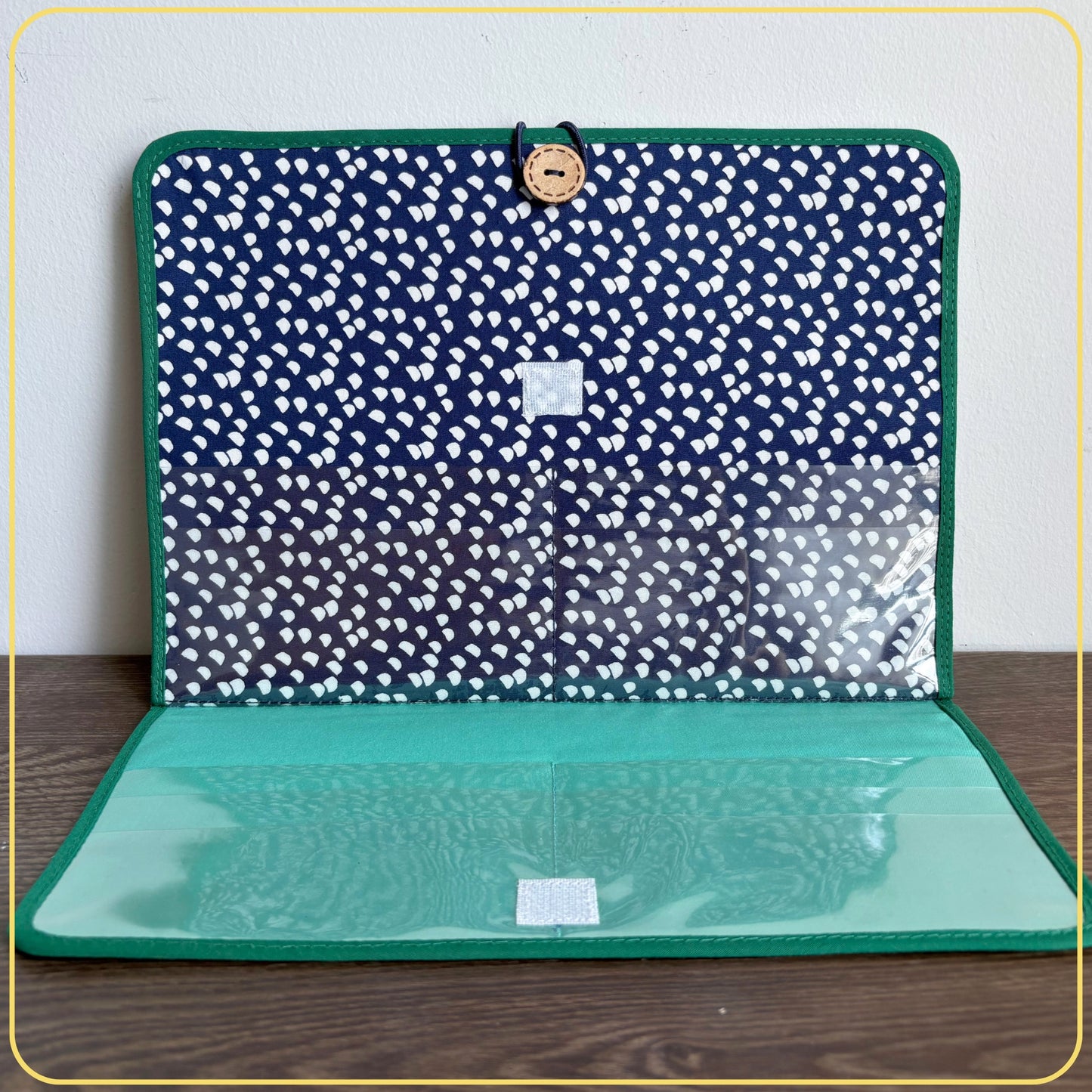 Maxi Cloth Folder for Field Service, Ministry Organizer Light Weight Navy Blue Green Dots