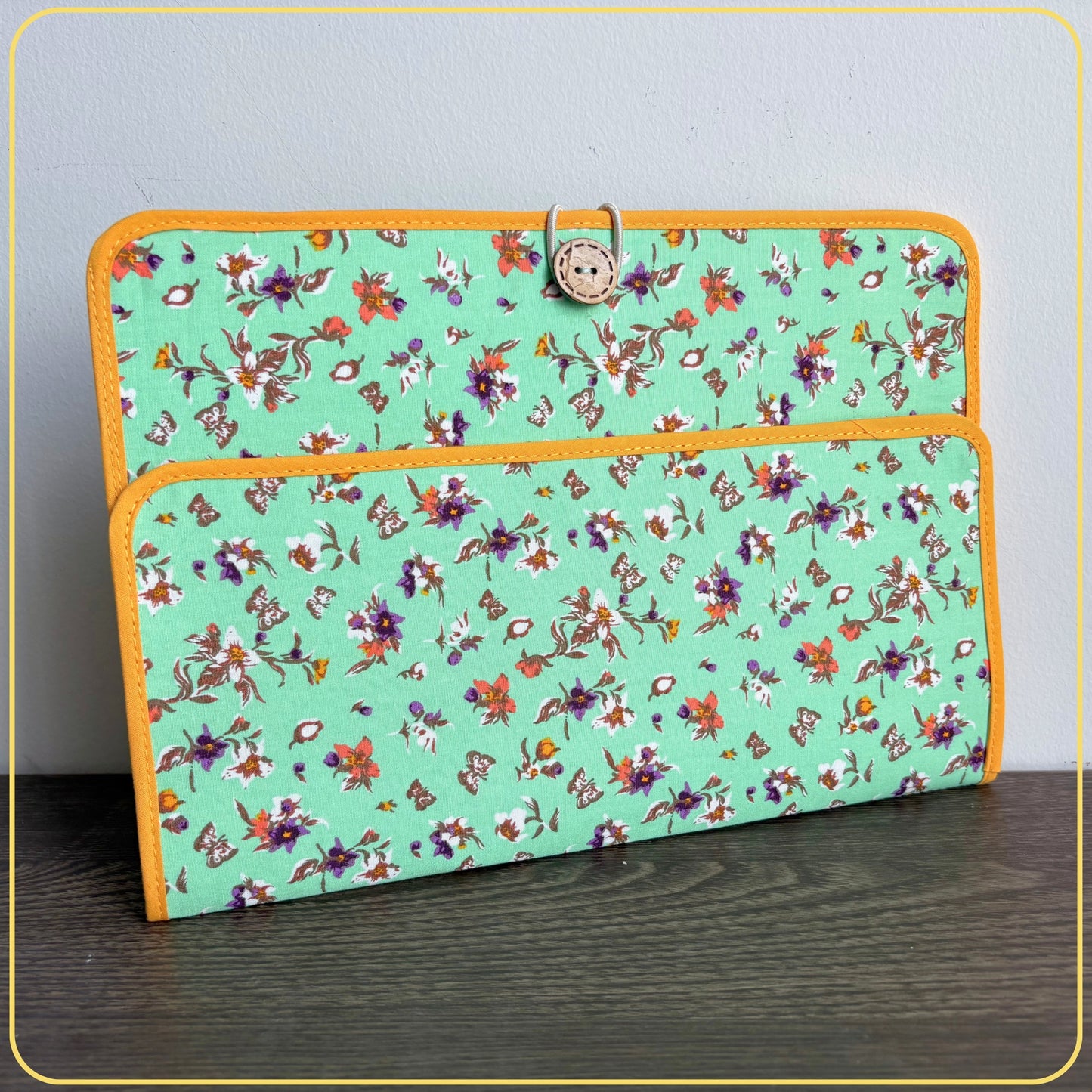 Maxi Cloth Folder for Field Service, Ministry Organizer Light Weight Yellow Floral