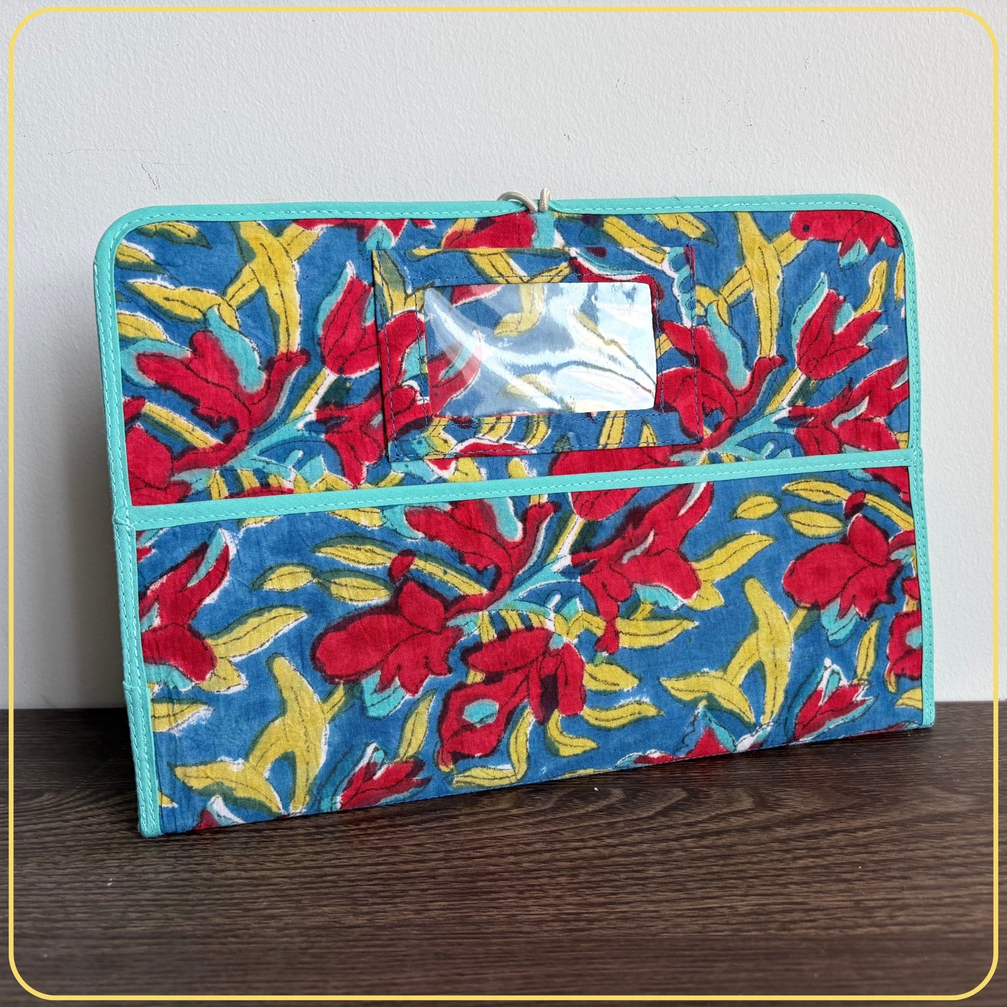 Maxi Cloth Folder for Field Service, Ministry Organizer Light Weight Teal Red Floral Indian Block Print