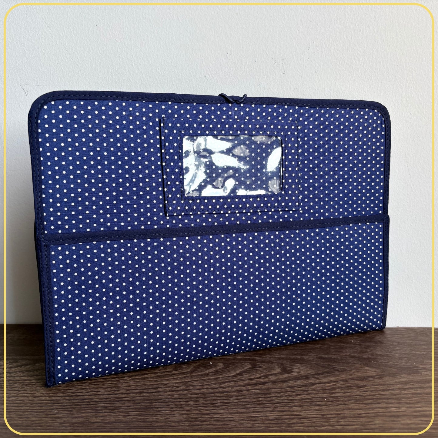 Maxi Cloth Folder for Field Service, Ministry Organizer Light Weight Navy Blue Polkadot