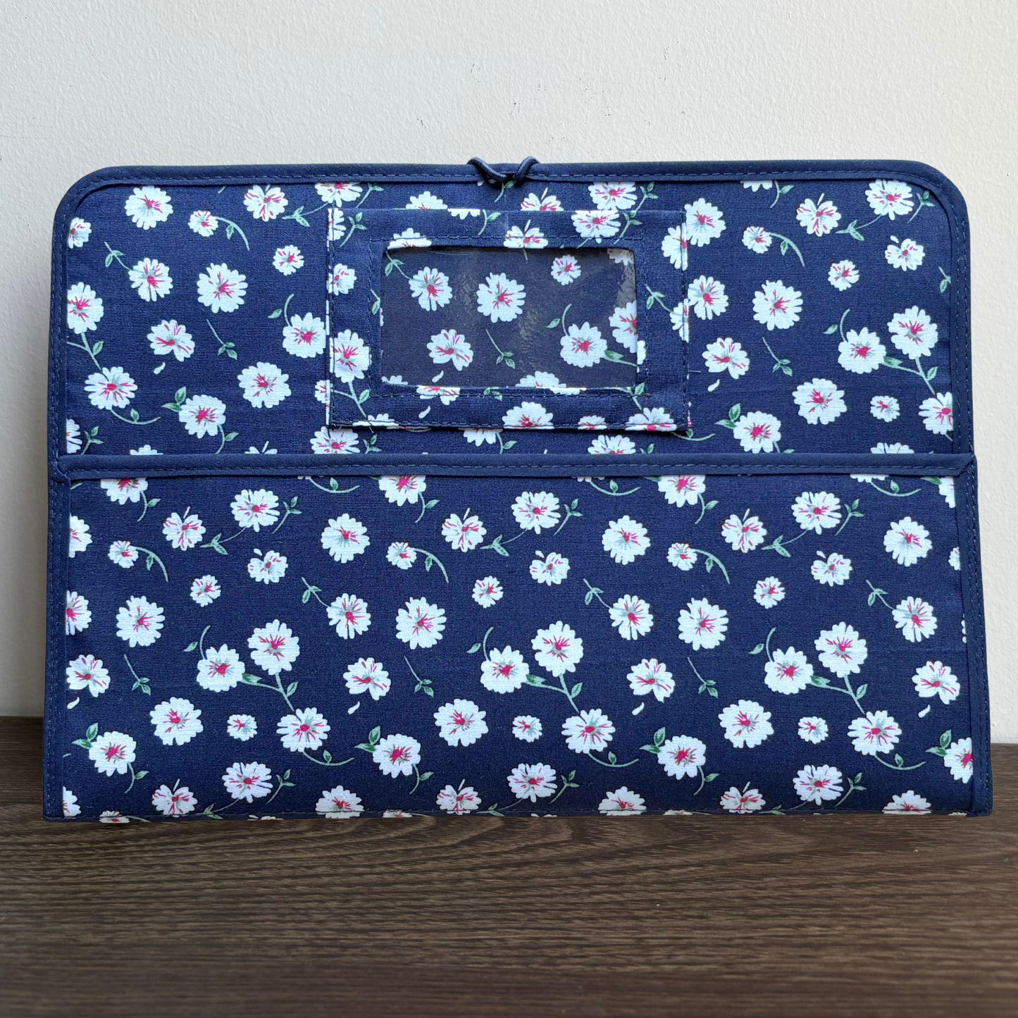 Maxi Cloth Folder for Field Service, Ministry Organizer Light Weight Daisy Navy Red