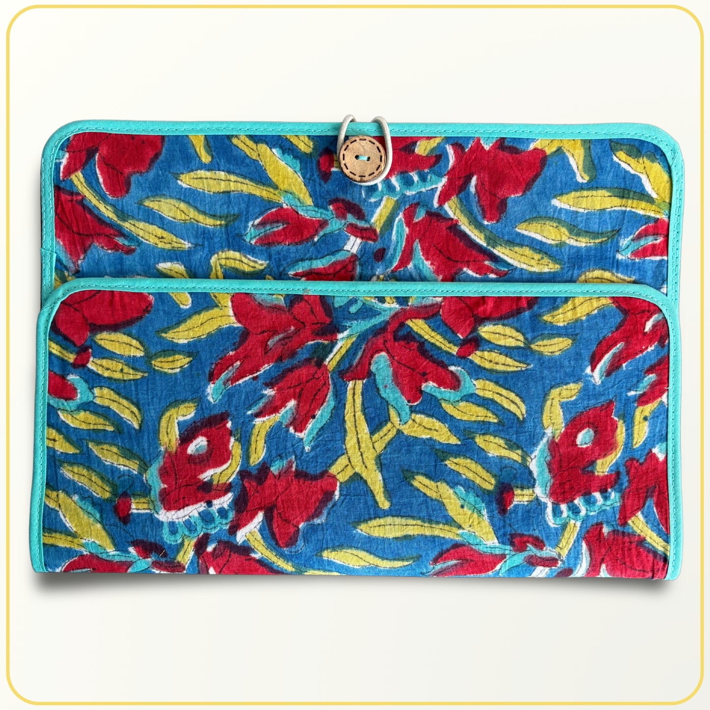 Maxi Cloth Folder for Field Service, Ministry Organizer Light Weight Teal Red Floral Indian Block Print