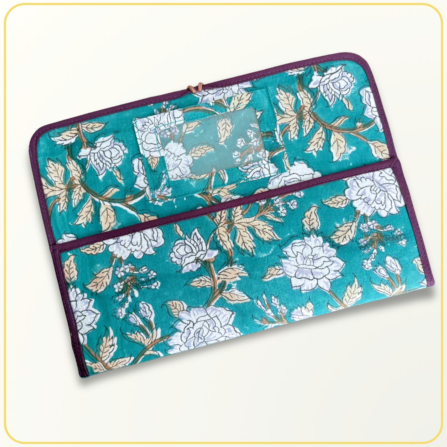 Maxi Cloth Folder for Field Service, Light Weight Ministry Organizer, Teal and Purple Indian Block Print