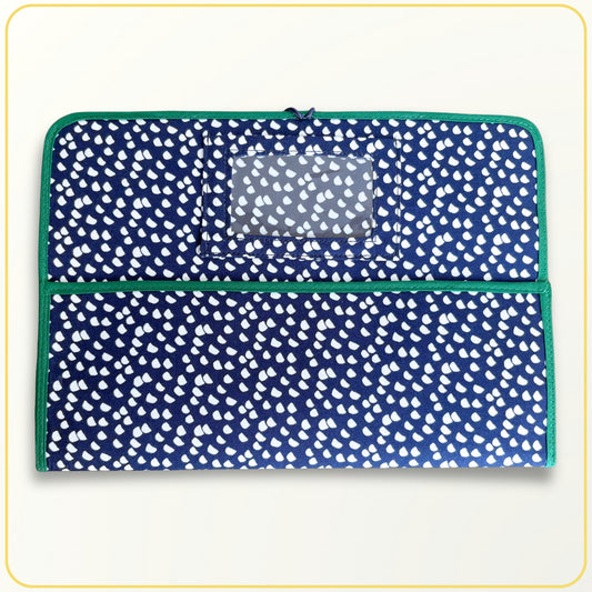 Maxi Cloth Folder for Field Service, Ministry Organizer Light Weight Navy Blue Green Dots
