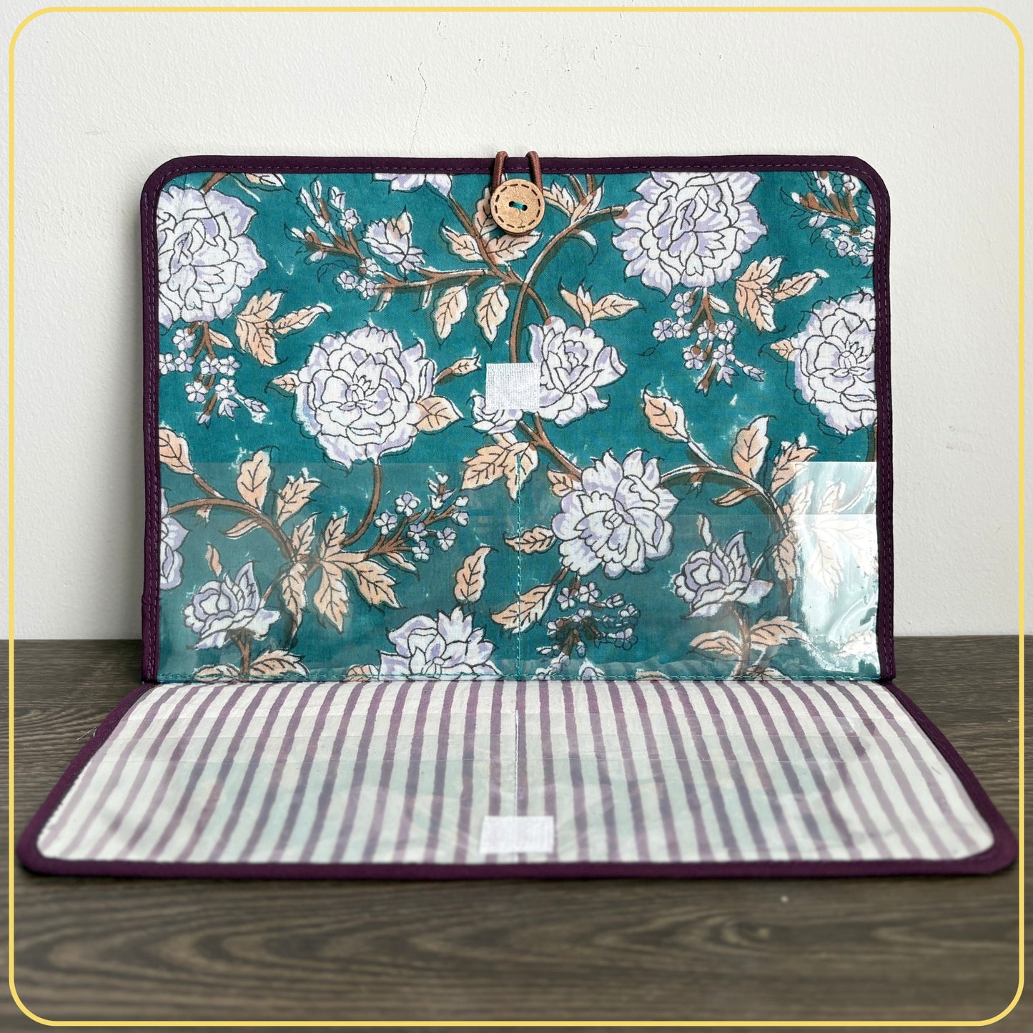 Maxi Cloth Folder for Field Service, Light Weight Ministry Organizer, Teal and Purple Indian Block Print