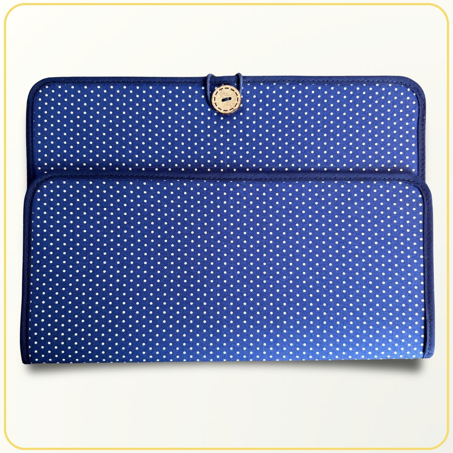Maxi Cloth Folder for Field Service, Ministry Organizer Light Weight Navy Blue Polkadot