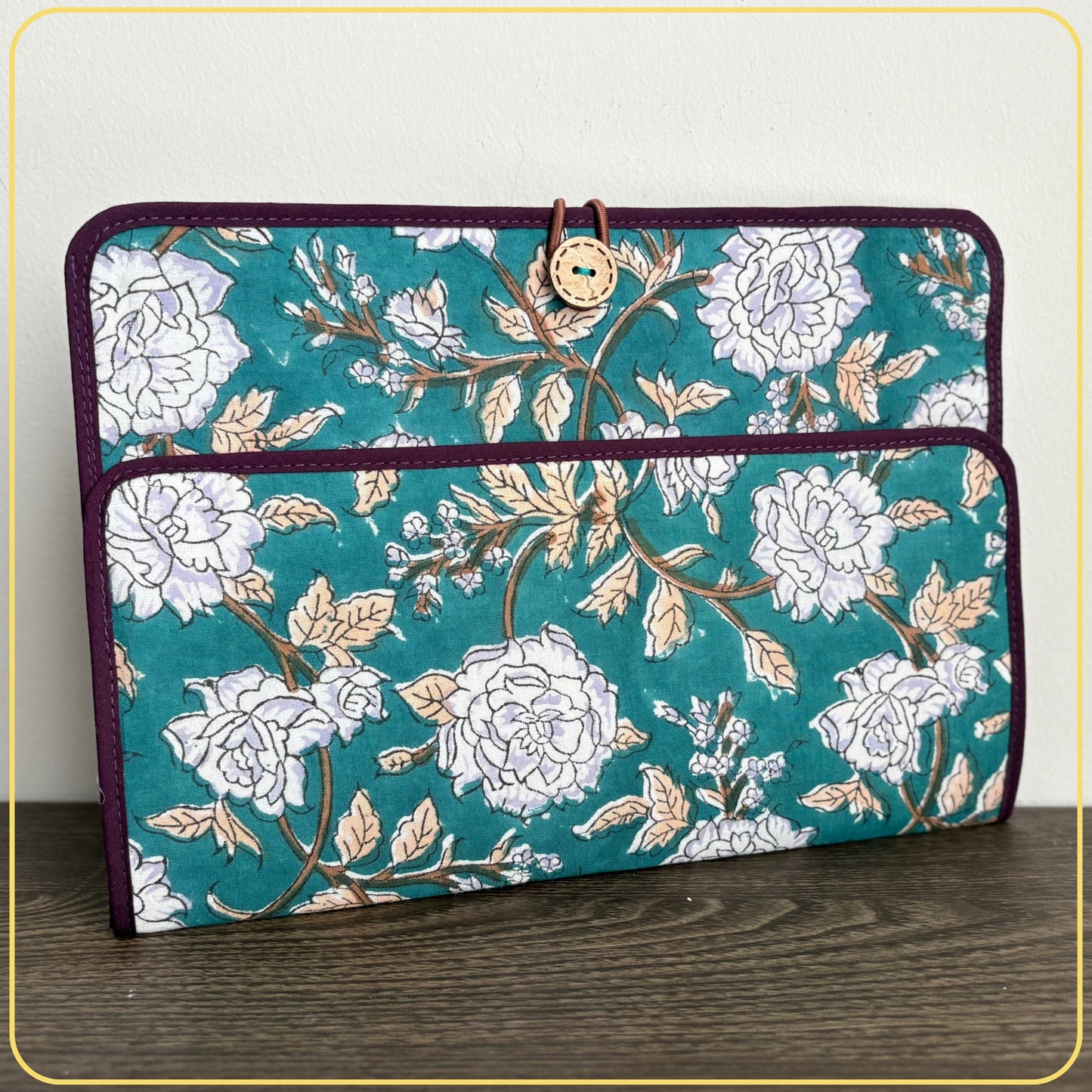 Maxi Cloth Folder for Field Service, Light Weight Ministry Organizer, Teal and Purple Indian Block Print
