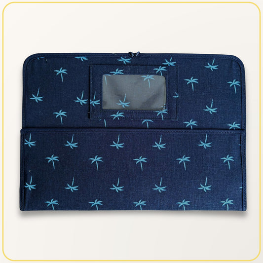 Maxi Cloth Folder for Field Service, Ministry Organizer, Light Weight, Navy Palm Trees