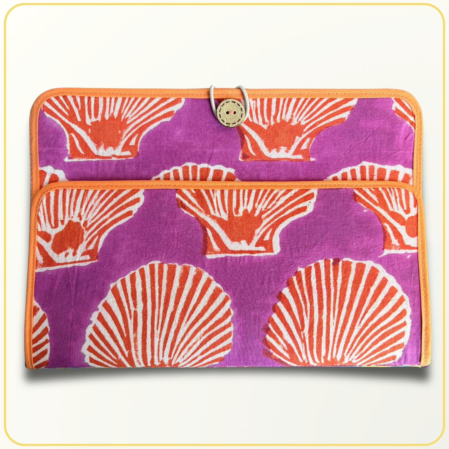 Maxi Cloth Folder for Field Service, Ministry Organizer Light Weight Indian Block Print Sea Shells
