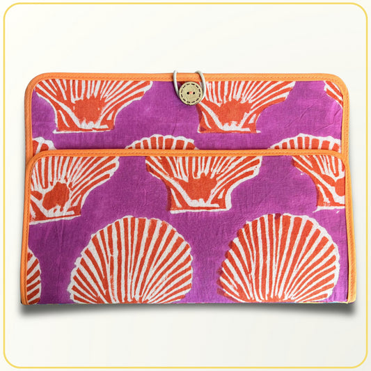 Maxi Cloth Folder for Field Service, Ministry Organizer Light Weight Indian Block Print Sea Shells