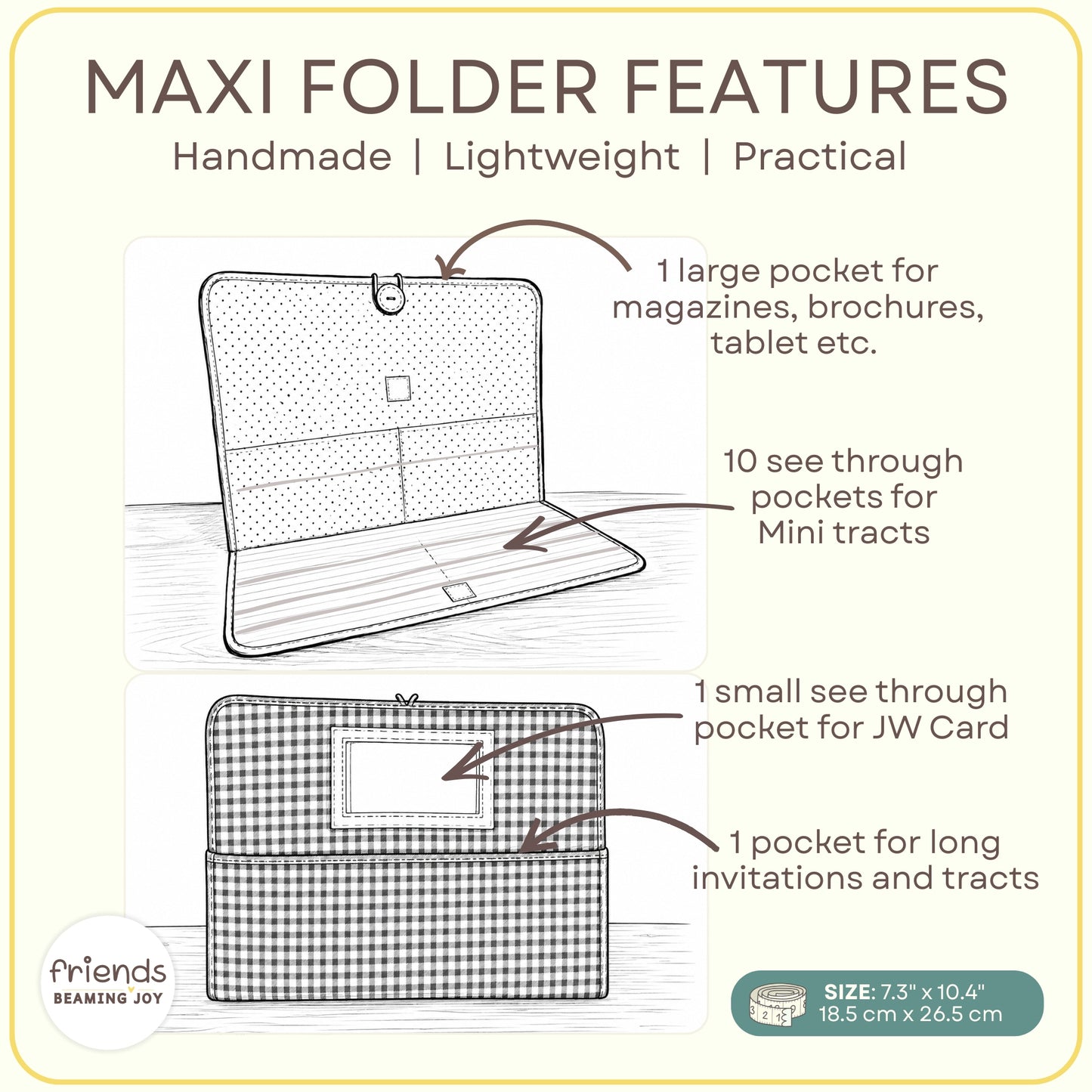 Maxi Cloth Folder for Field Service, Ministry Organizer Light Weight Indian Block Print Burgundy Grey Floral