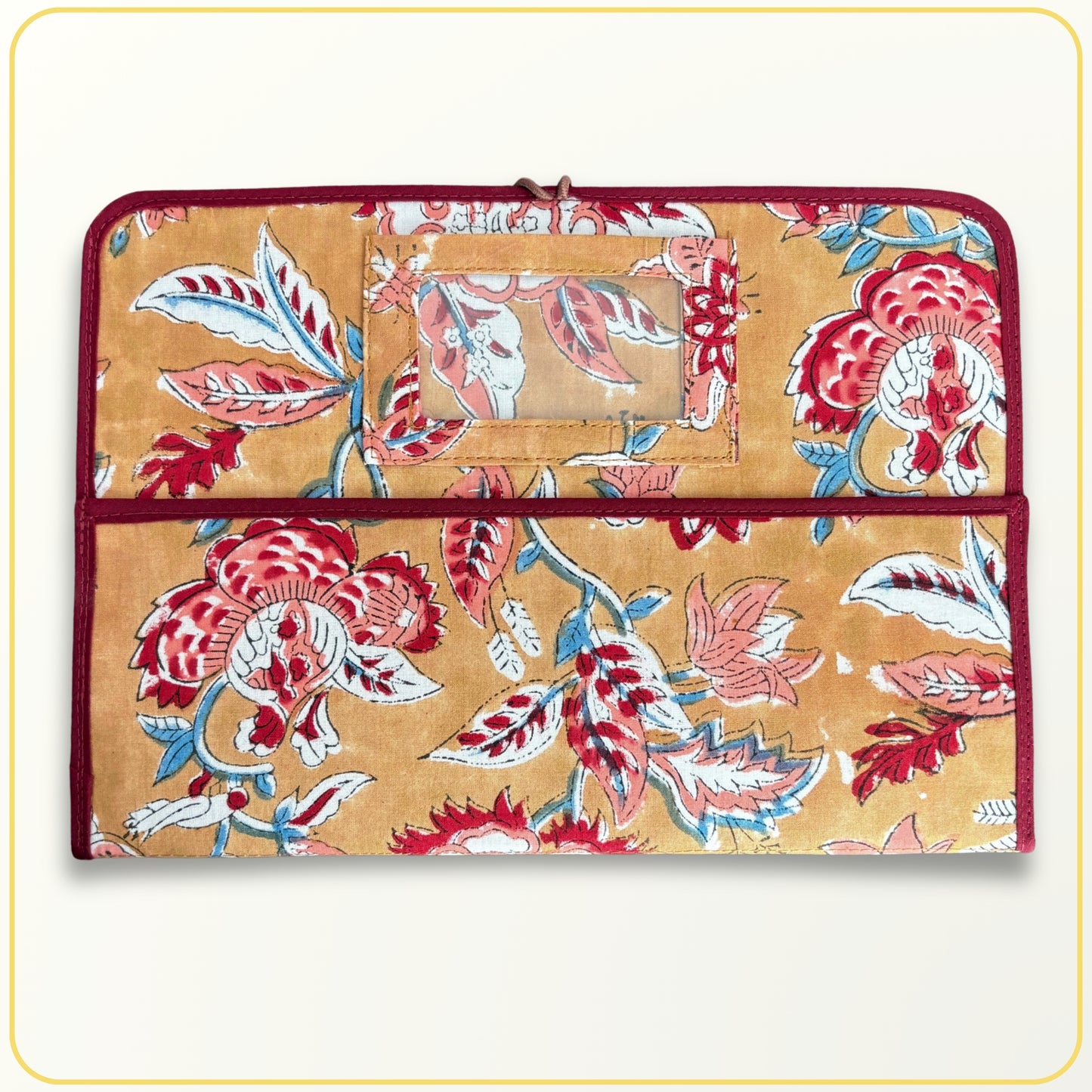 Maxi Cloth Folder for Field Service, Light Weight Ministry Organizer, Sand Blue and Red Indian Block Print