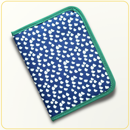 Cloth Pouch Mini JW Ministry Organizer, Tract and Invitation Holder, Dark Navy Dots- Green