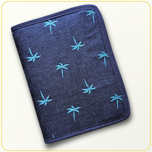 Cloth Pouch JW Mini Tract and Invitation Holder, Navy Blue with Palm tree pattern