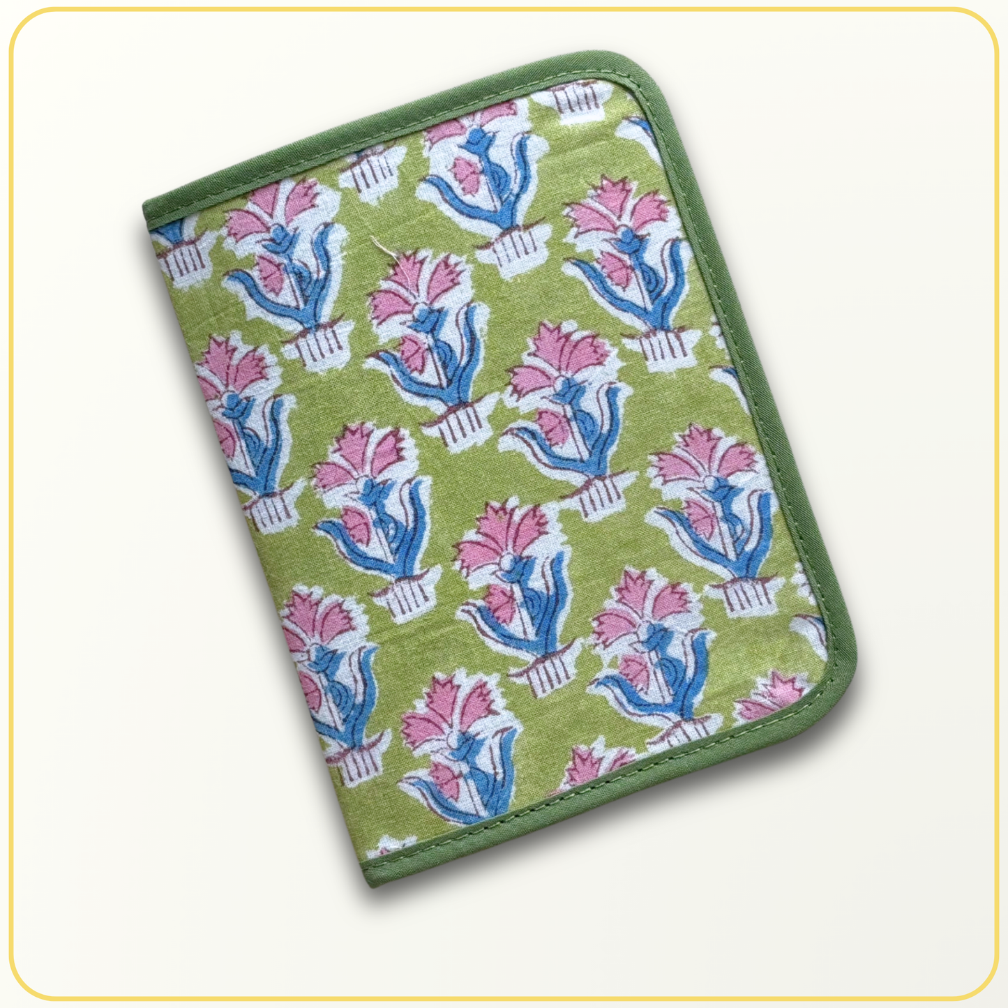 Cloth Pouch Mini JW Ministry Organizer, Tract and Invitation Holder, Indian Block Print Small Green Pink Floral