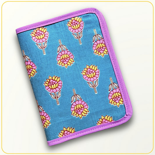 Cloth Pouch Mini JW tract organizer, JW Ministry Supply, Teal and Pink Indian Block Print