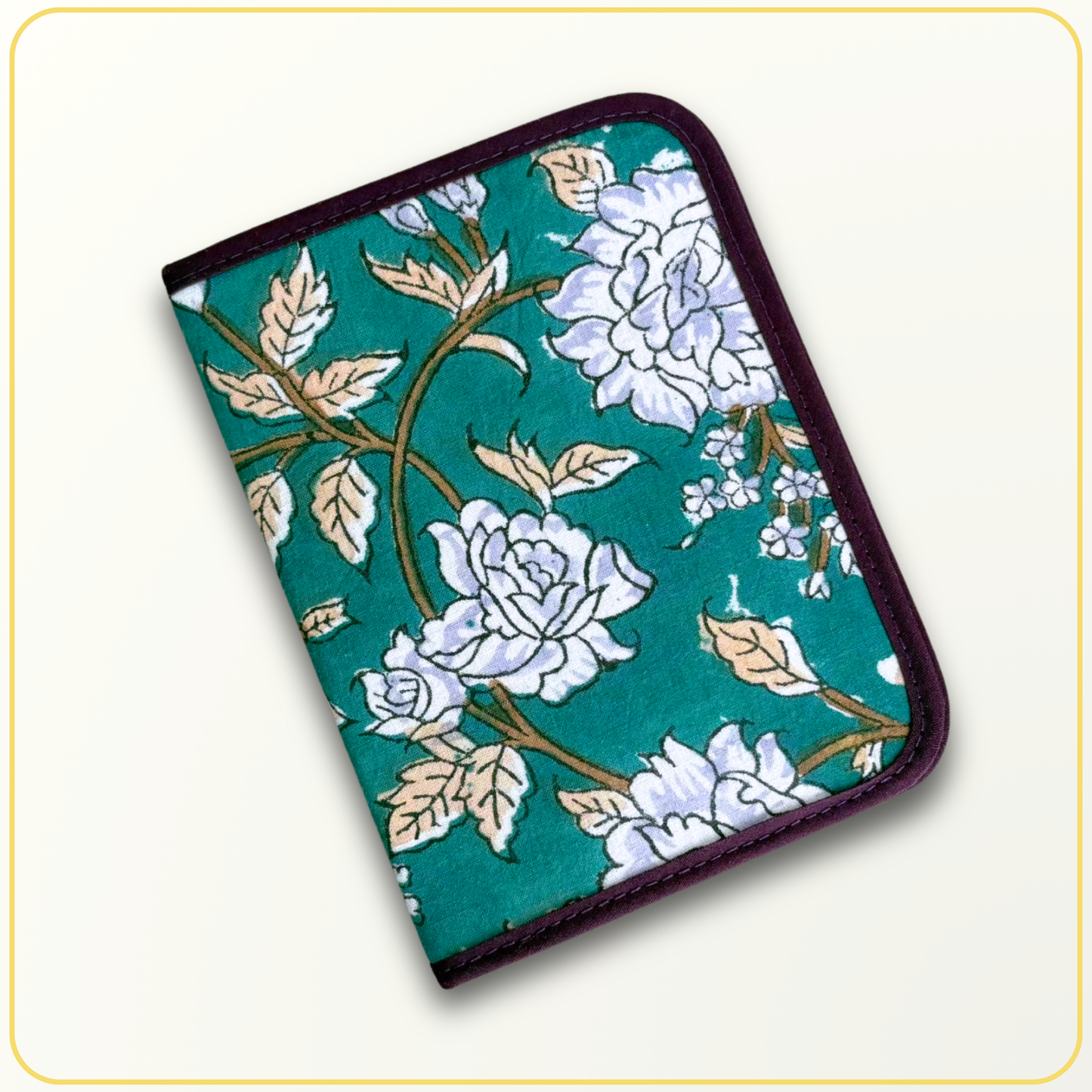 Cloth Pouch Mini Track Holder Teal Lilac Floral Indian Block Print