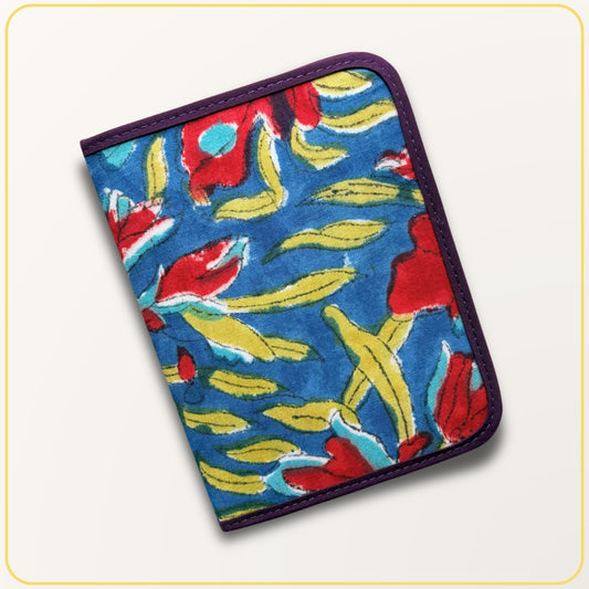 Cloth Pouch Mini Track HolderBlue and Red Floral Indian Block Print