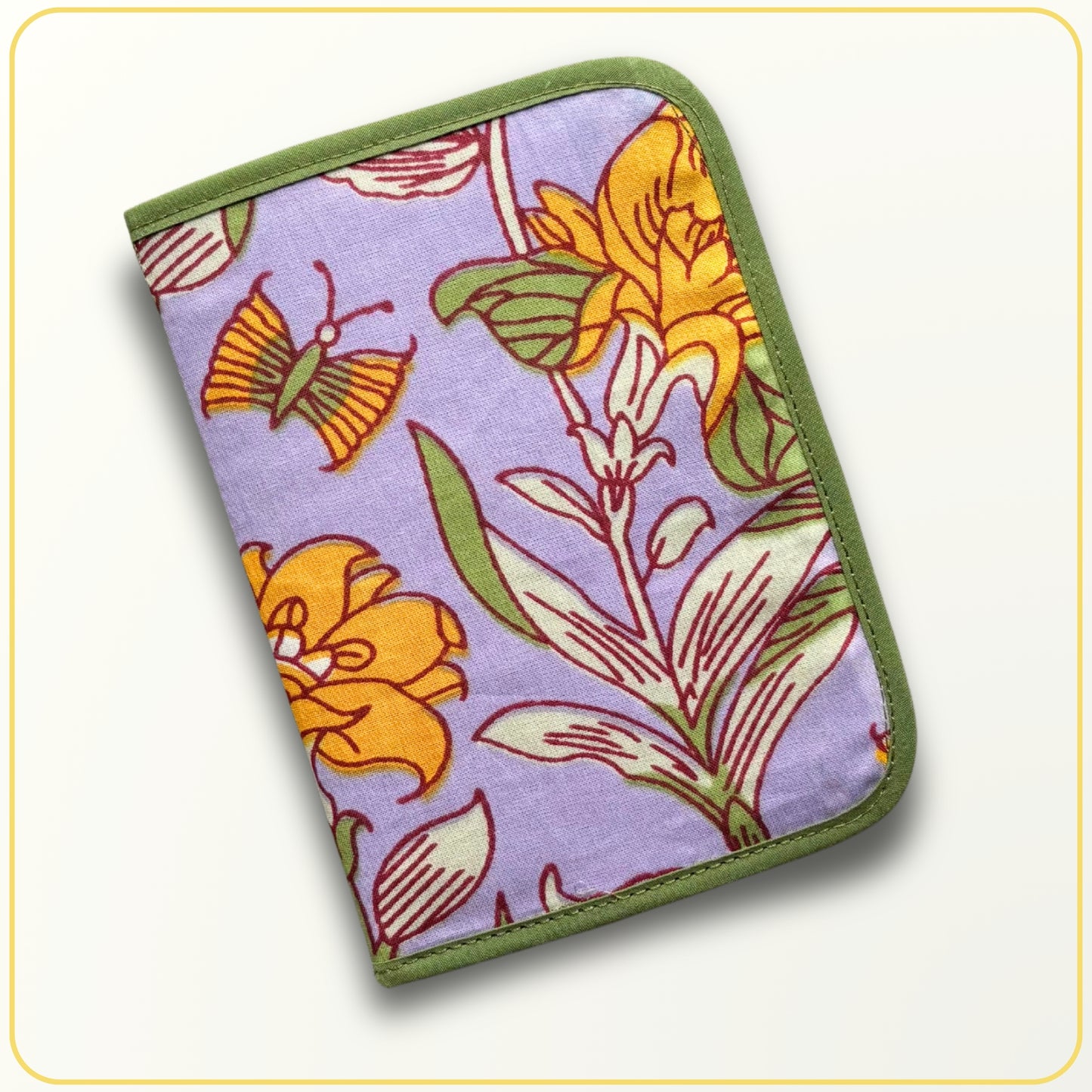 Cloth Pouch Mini JW tract organizer, JW Ministry Supply, Green and Lilac Indian Block Print (Copy)