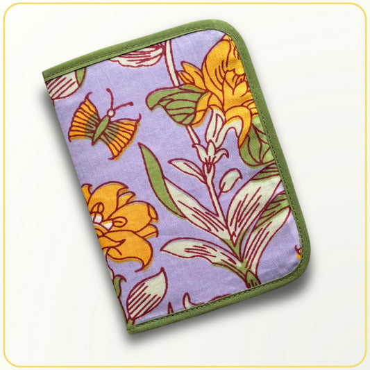 Cloth Pouch Mini JW tract organizer, JW Ministry Supply, Green and Lilac Indian Block Print (Copy)