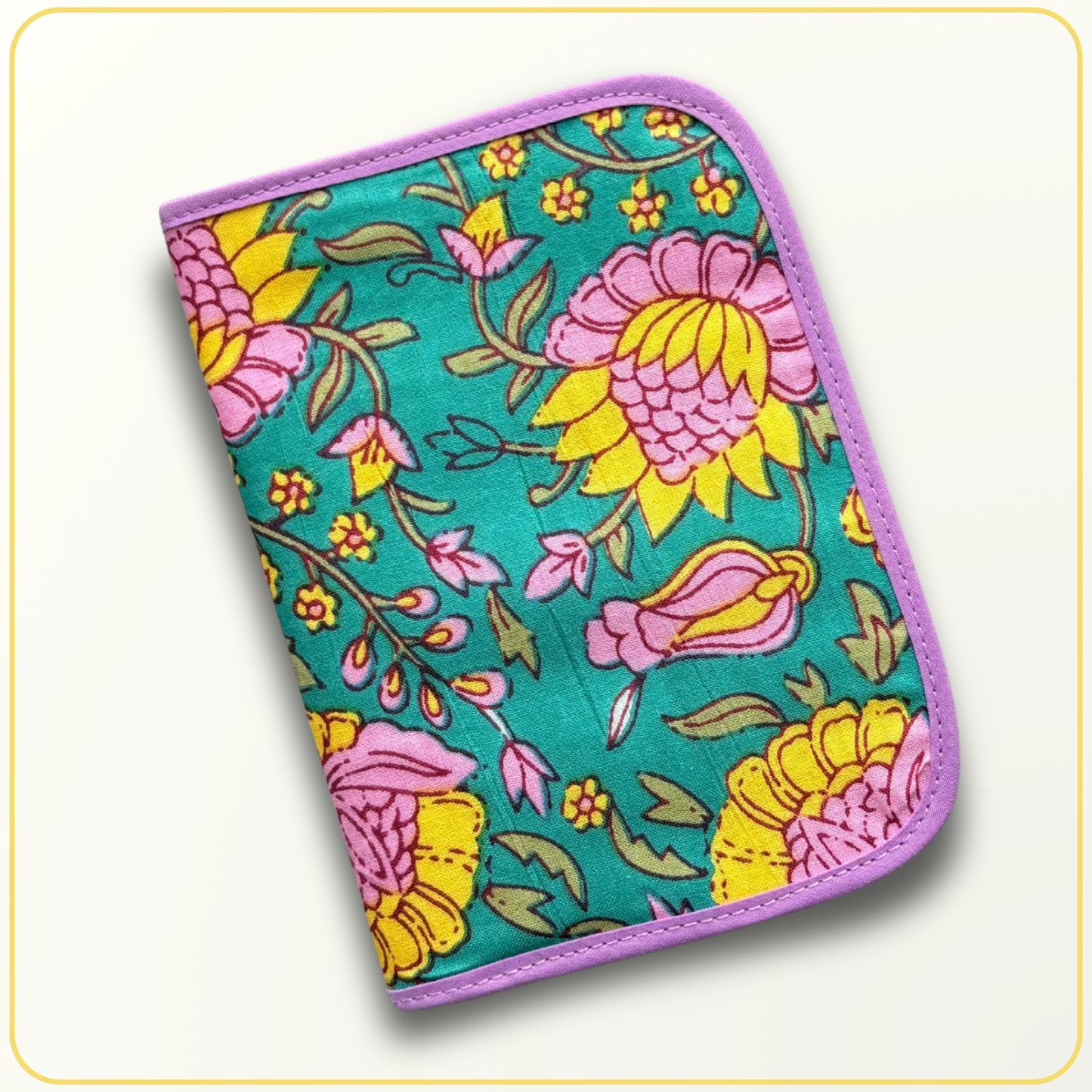 Cloth Pouch Mini JW tract organizer, JW Ministry Supply, Purple and Teal Indian Block Print