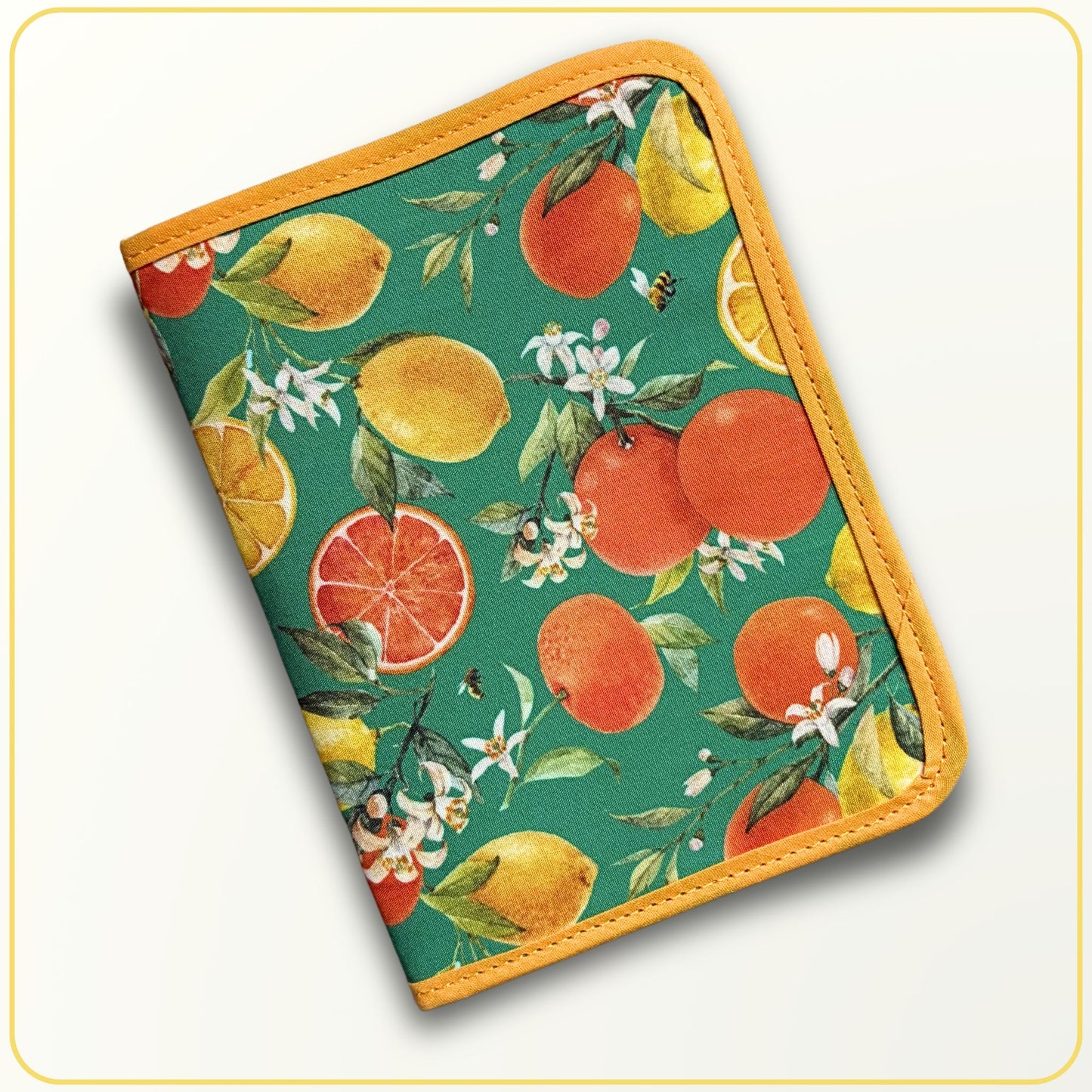 Cloth Pouch Mini JW Ministry Organizer, Tract and Invitation Holder, Oranges, Lemons, Bees