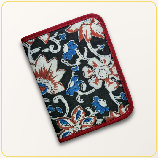 Cloth Pouch Mini JW Ministry Organizer, Tract and Invitation Holder, Dark Floral Indian Block Print