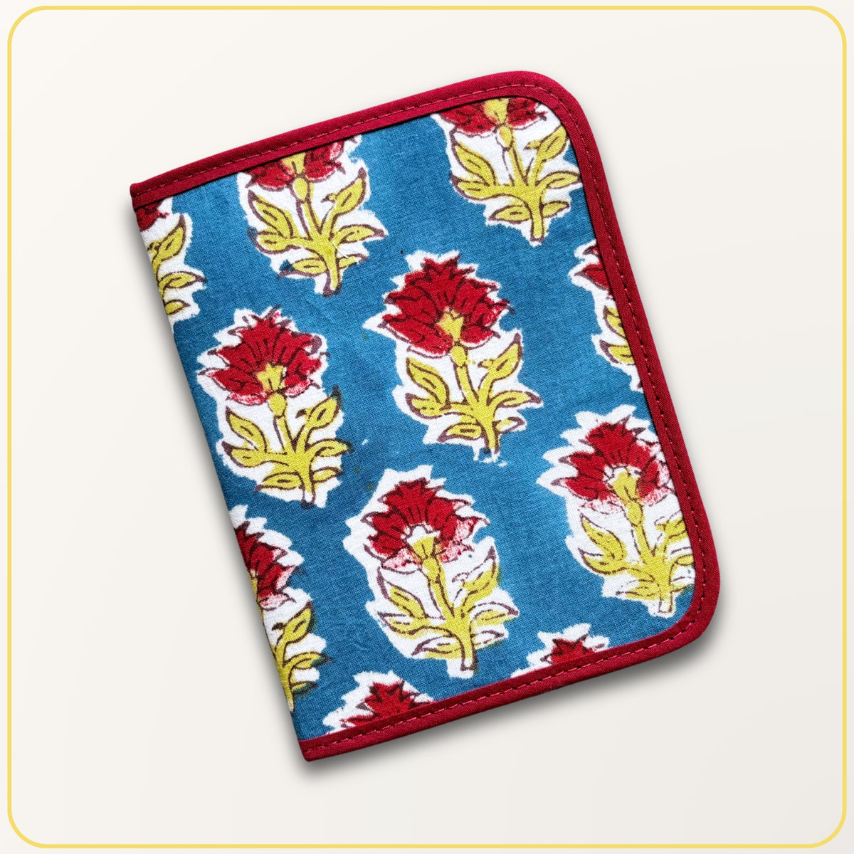 Cloth Pouch Mini JW tract organizer, JW Ministry Supply, Blue and Red Indian Block Print