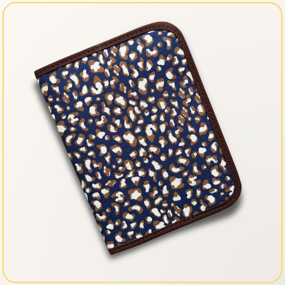 Cloth Pouch JW Mini Tract and Invitation Holder, Brown and Navy Blue Leopard Pattern
