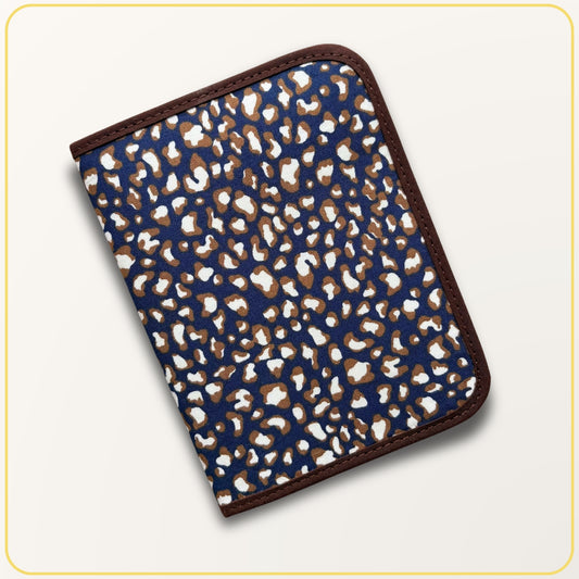 Cloth Pouch JW Mini Tract and Invitation Holder, Brown and Navy Blue Leopard Pattern